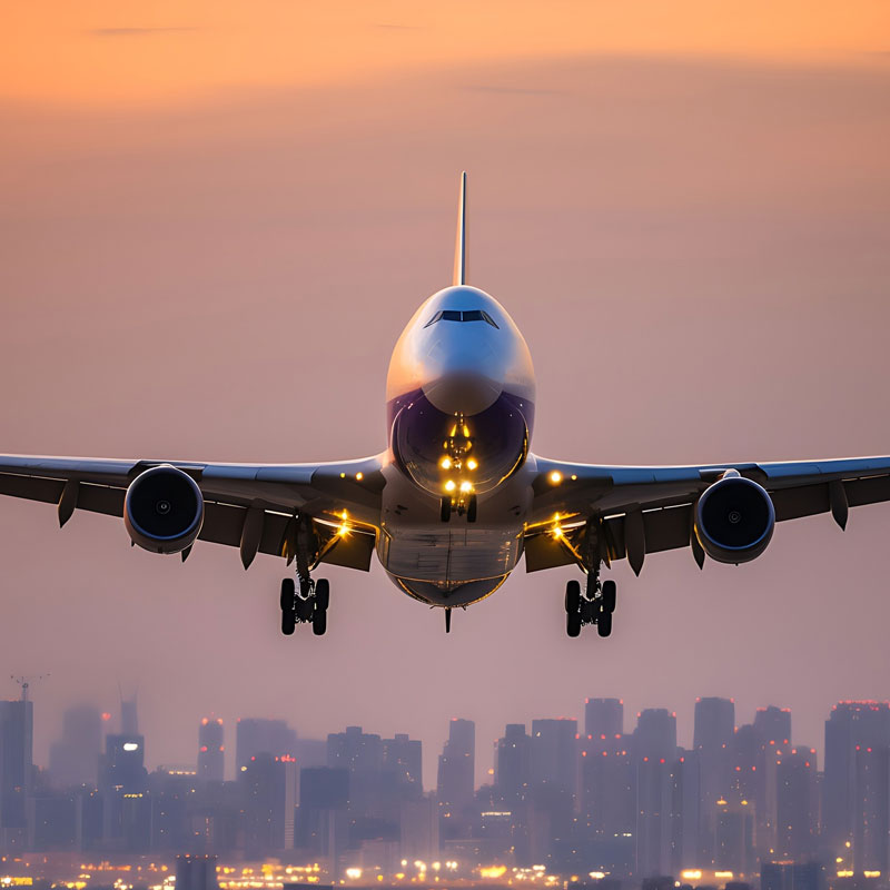 Promotional banner for a limited-time domestic flight fare offer featuring a modern passenger aircraft, airport runway and premium blue travel theme.