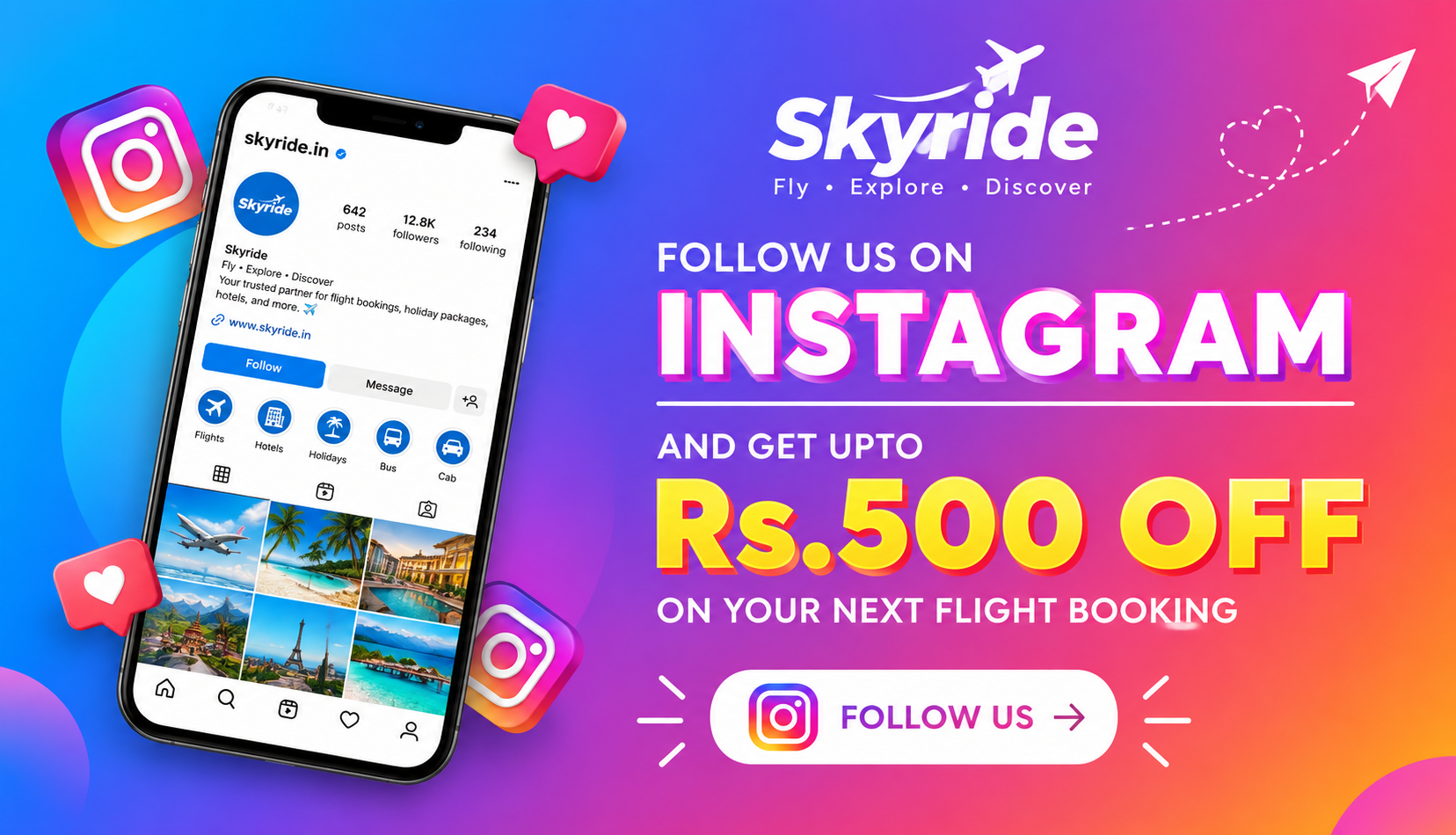 Promotional banner for a limited-time domestic flight fare offer featuring a modern passenger aircraft, airport runway and premium blue travel theme.